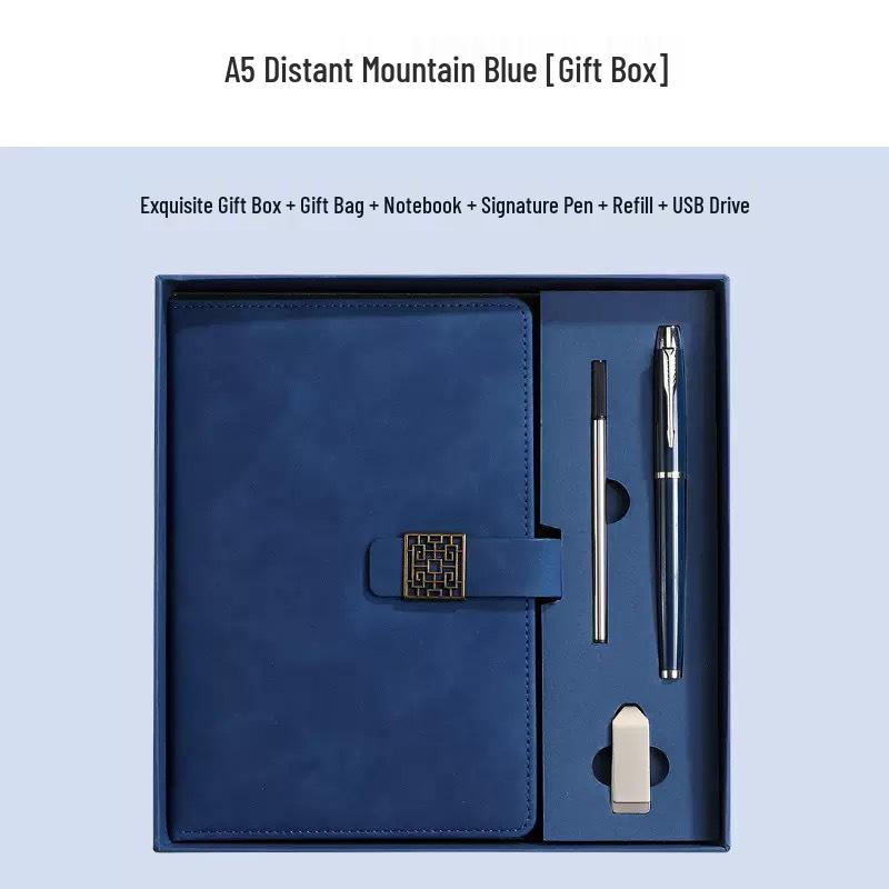 A5 Business Leather Notebook with Logo and Buckle - Gift Box Included