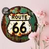 Vintage Round Metal Sign Route 66 Retro Green White Wall Decor