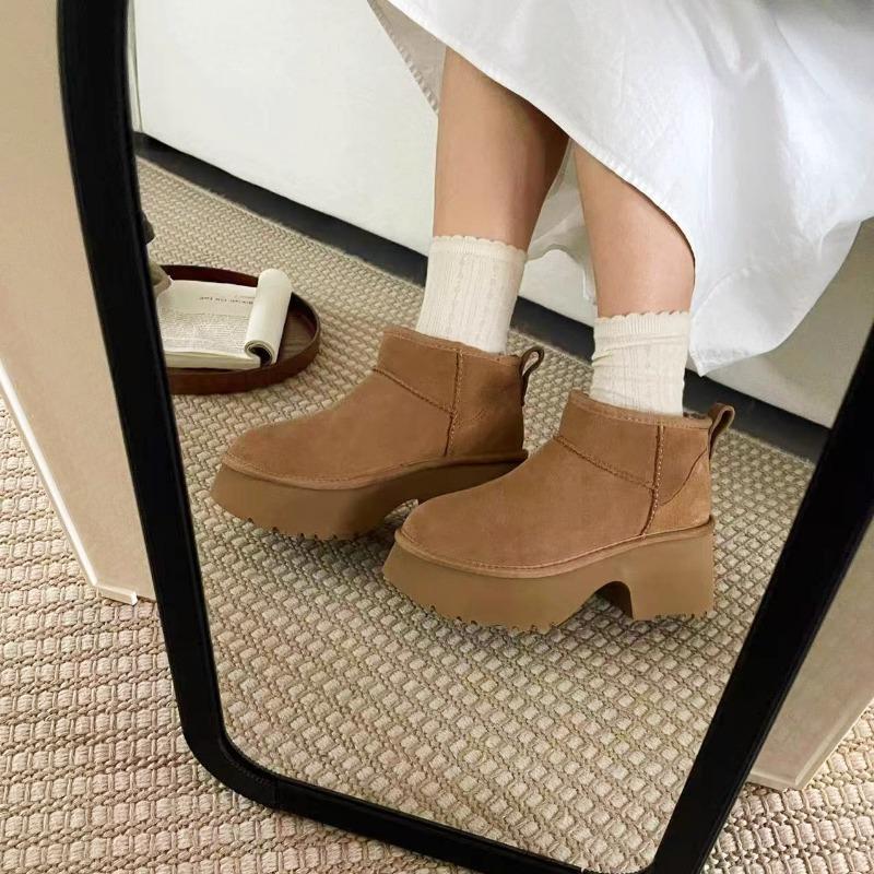 2025 New Women's Winter Boots Mermaid Thick Soled High-heeled Snow Boots for Women Cowhide and Wool Integrated Cotton Shoes