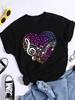 Women's Musical Notes Heart Treble Clef Music Round Neck T-Shirt 2026 New Summer Fashion Cute Women's Short Sleeved Top Y2K Top