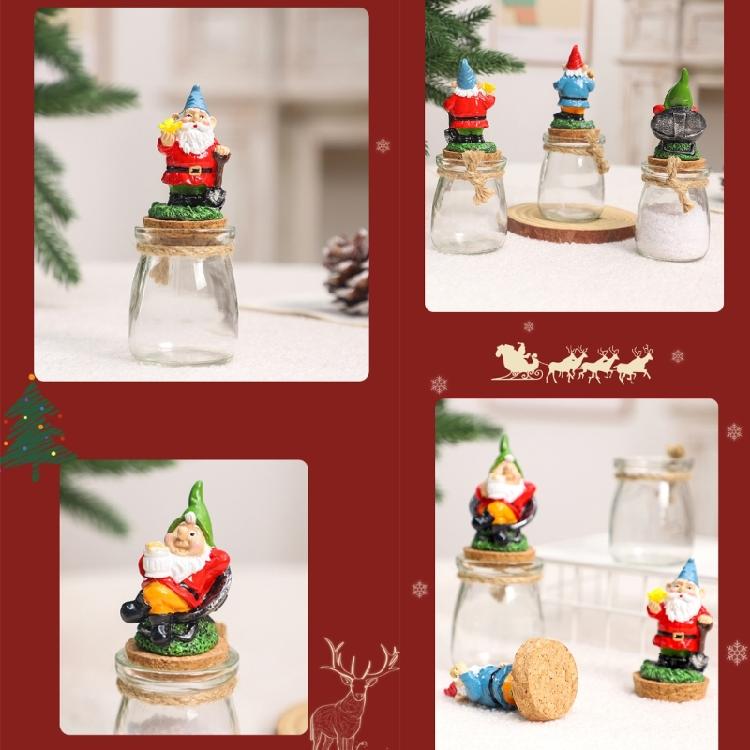 Christmas Themed Resins Dwarf Gnomes Figurine Candy Jar Glass Cookie Food Storage Container Table Decors Ornament Gift