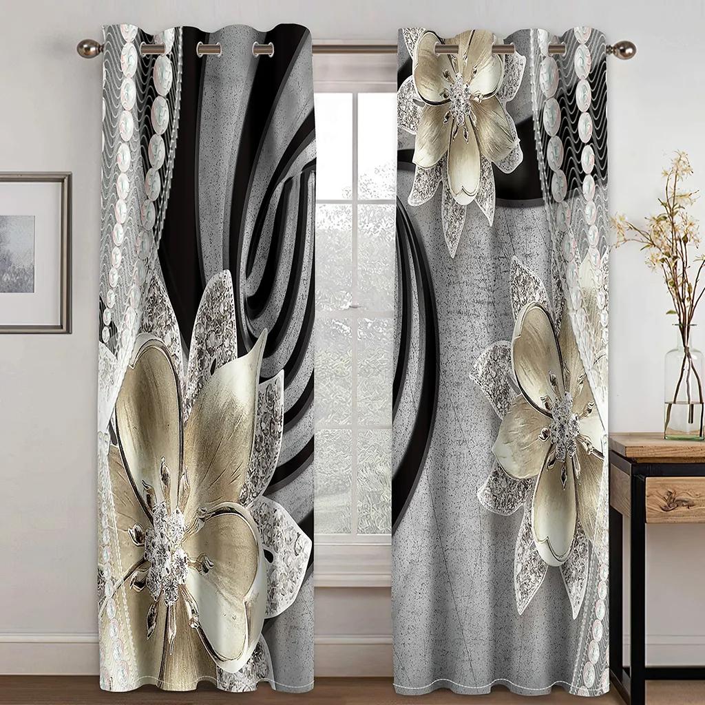 Vintage Floral Fashion Print Curtains, Rod Pocket Curtains, Bedroom, Study, Living Room Decorative Curtains, Can Be Customized