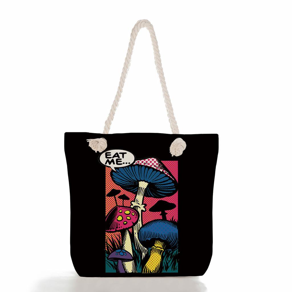Multifunctional Mushroom Butterfly Printed Thick Rope Shoulder Beach Bag Casual large capacity handbag 7616