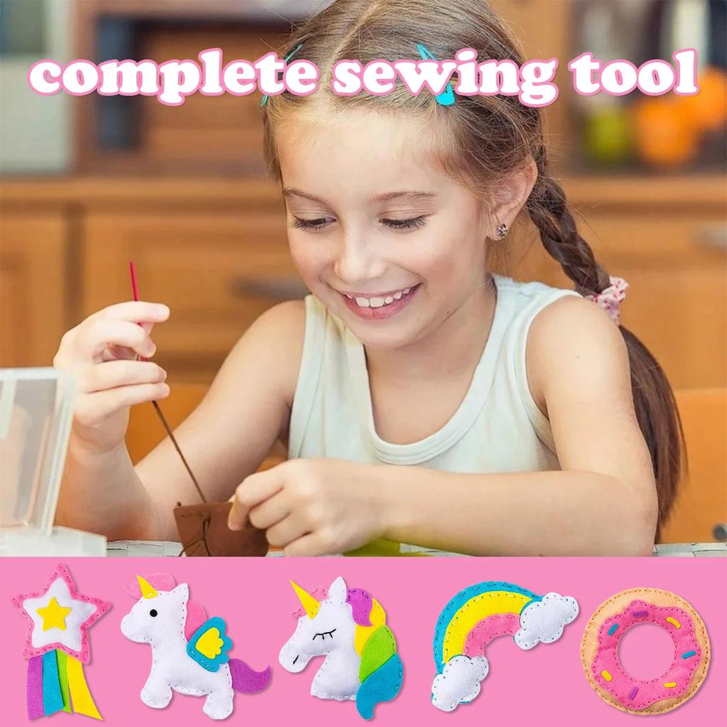 Kids Felt Sewing Craft Supplies Cartoon Unicorn DIY Stitch Sew Toy for Beginners Toddlers Boys Girls Educational Hand Make Art