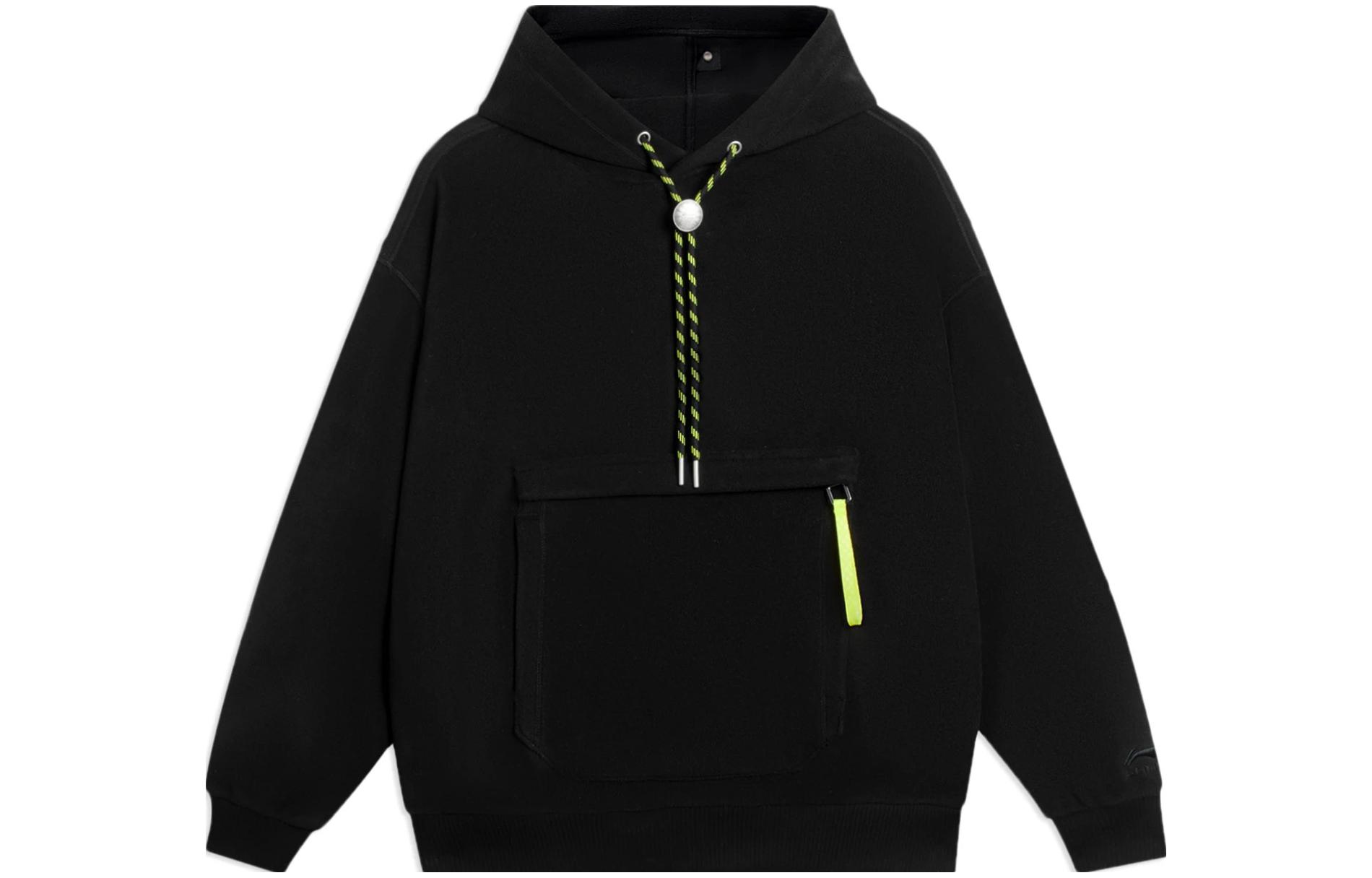 Li Ning Sweatshirts Unisex Black Hooded Thickened Regular AWDSC77-3 XXL