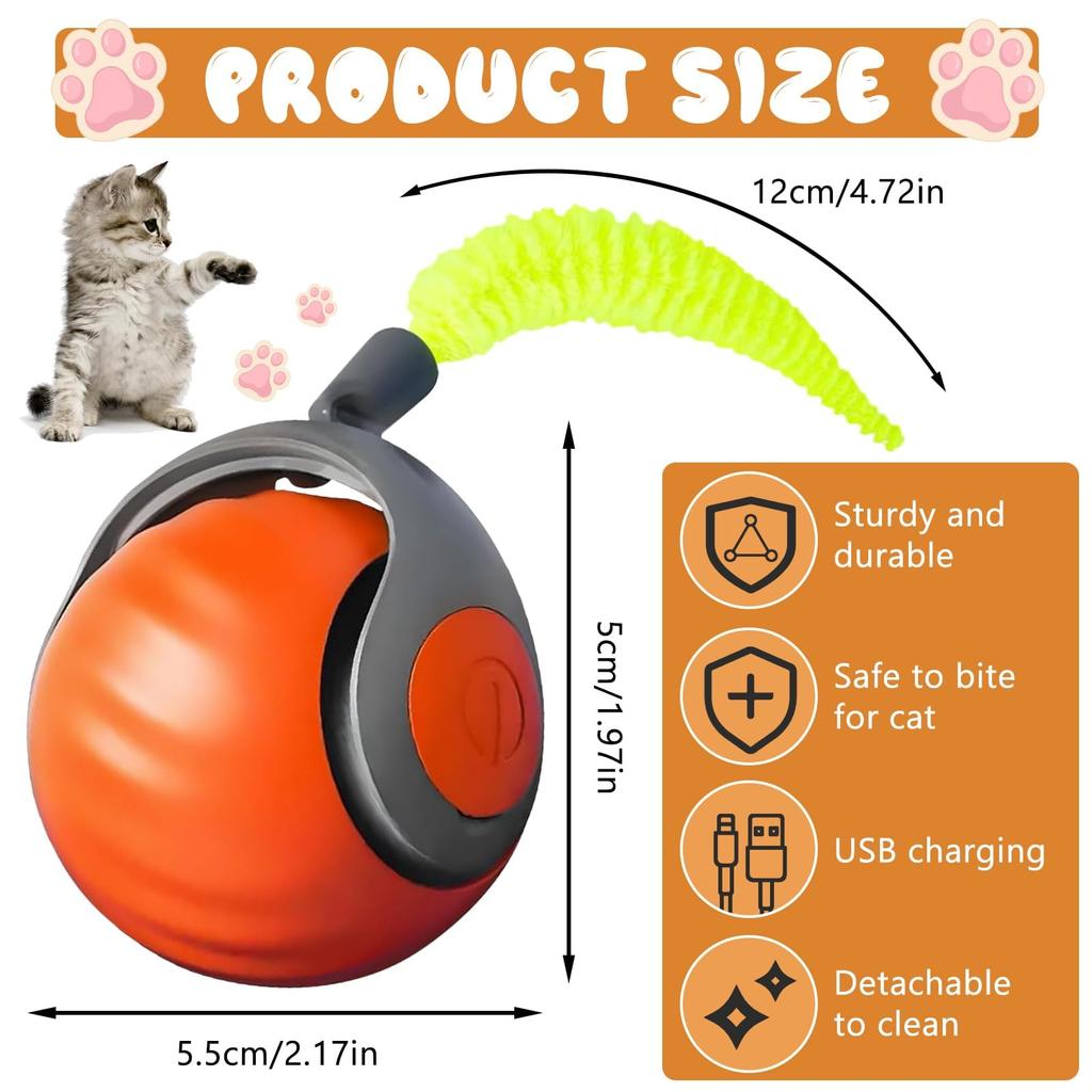 NewSpeedy Tail 2.0 Cat Toy, Speedy Tail Cat Toy, Interactive Cat Ball Toy, Smart Cat Toys Ball, Two Speed Adjustment, with Tail