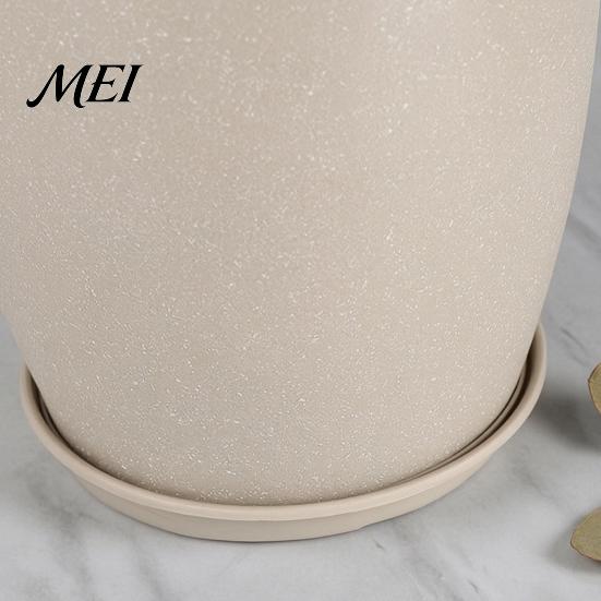 Portable Flower Containers for Patio Modern Plant Pot with Saucer, Gray Outdoor Pots Drainage Holes, Stone-Look Planter Indoor Plants Durable