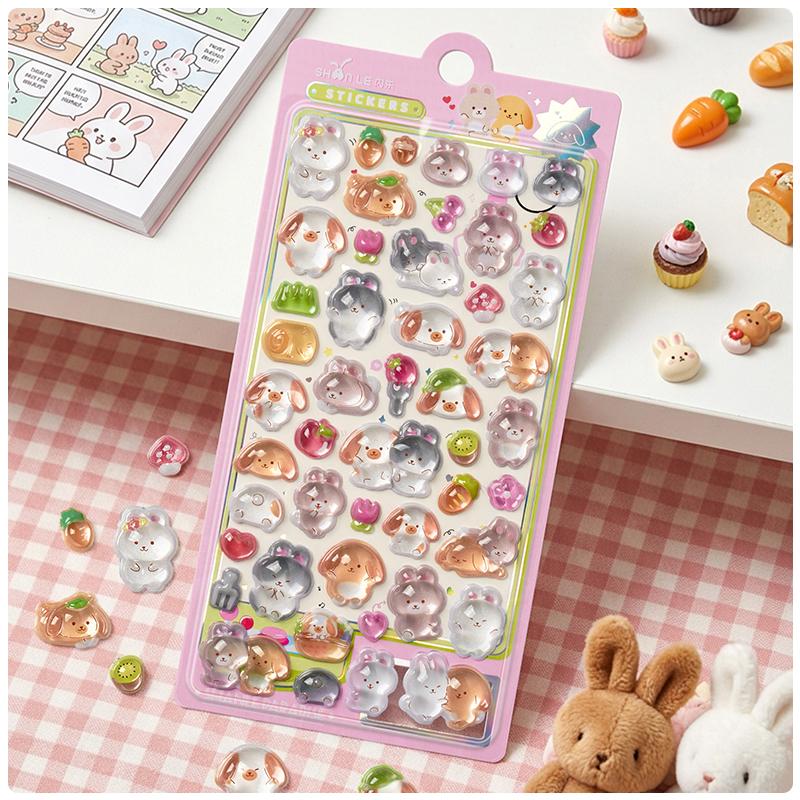 Kawaii Animation Friend Bear Rabbit Drop 3D Ease Stickers Scrapbook Decoration Stationery Diy Journaling Sticker School Supplies