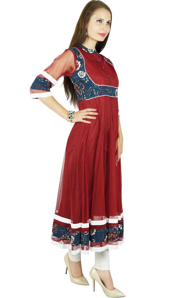 Bimba Women's Long Flared Black Anarkali Kurti Kurta Indian Classic