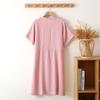 Solid Color Women's Short Sleeved Four Button Standing Collar Mid-long Sleeping Dress Home Sleepwear Women Nightgown