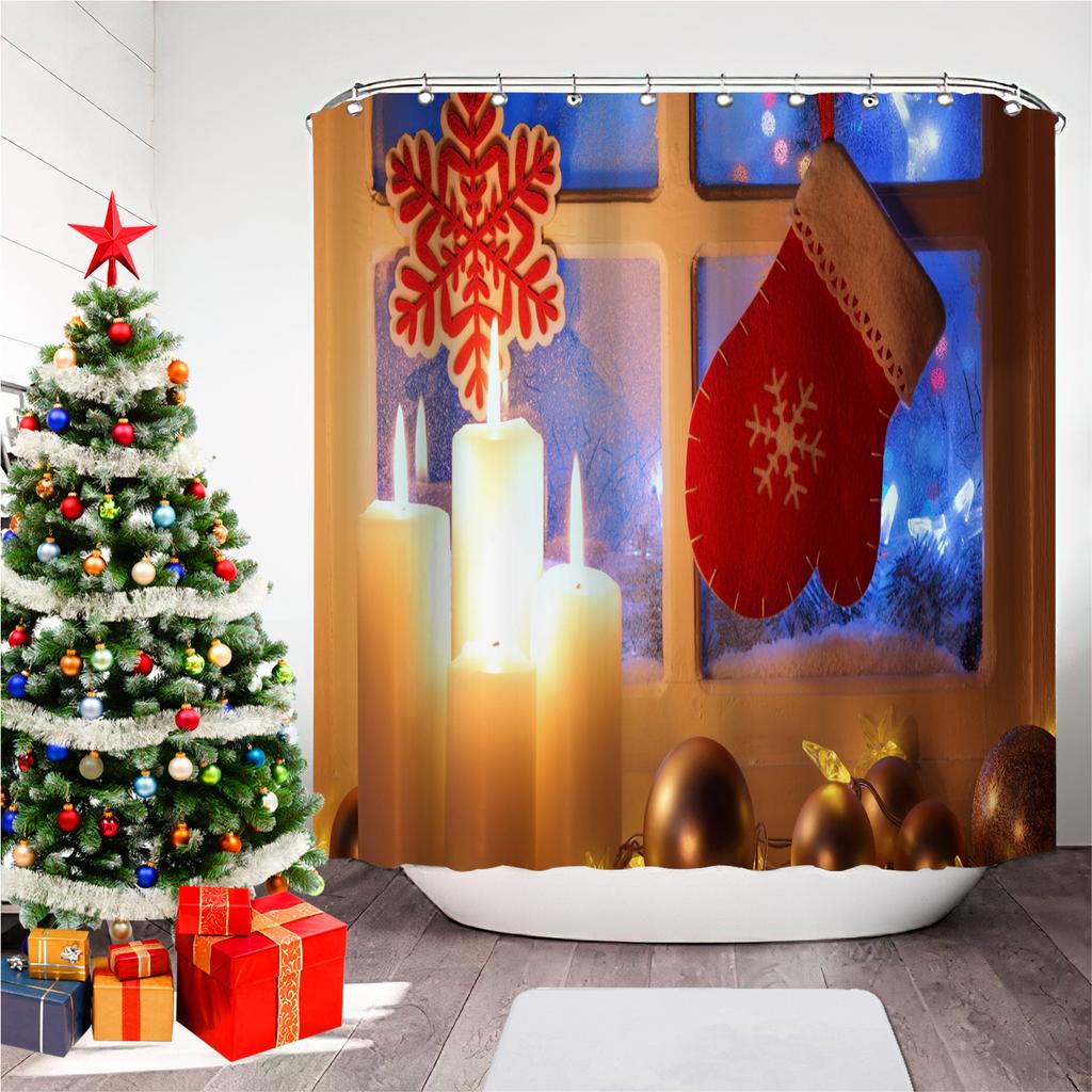 GAEChristmas Printed Bathroom Shower Curtain Snowman Santa Claus Waterproof Polyester Curtain Home Decoration Window Christmas