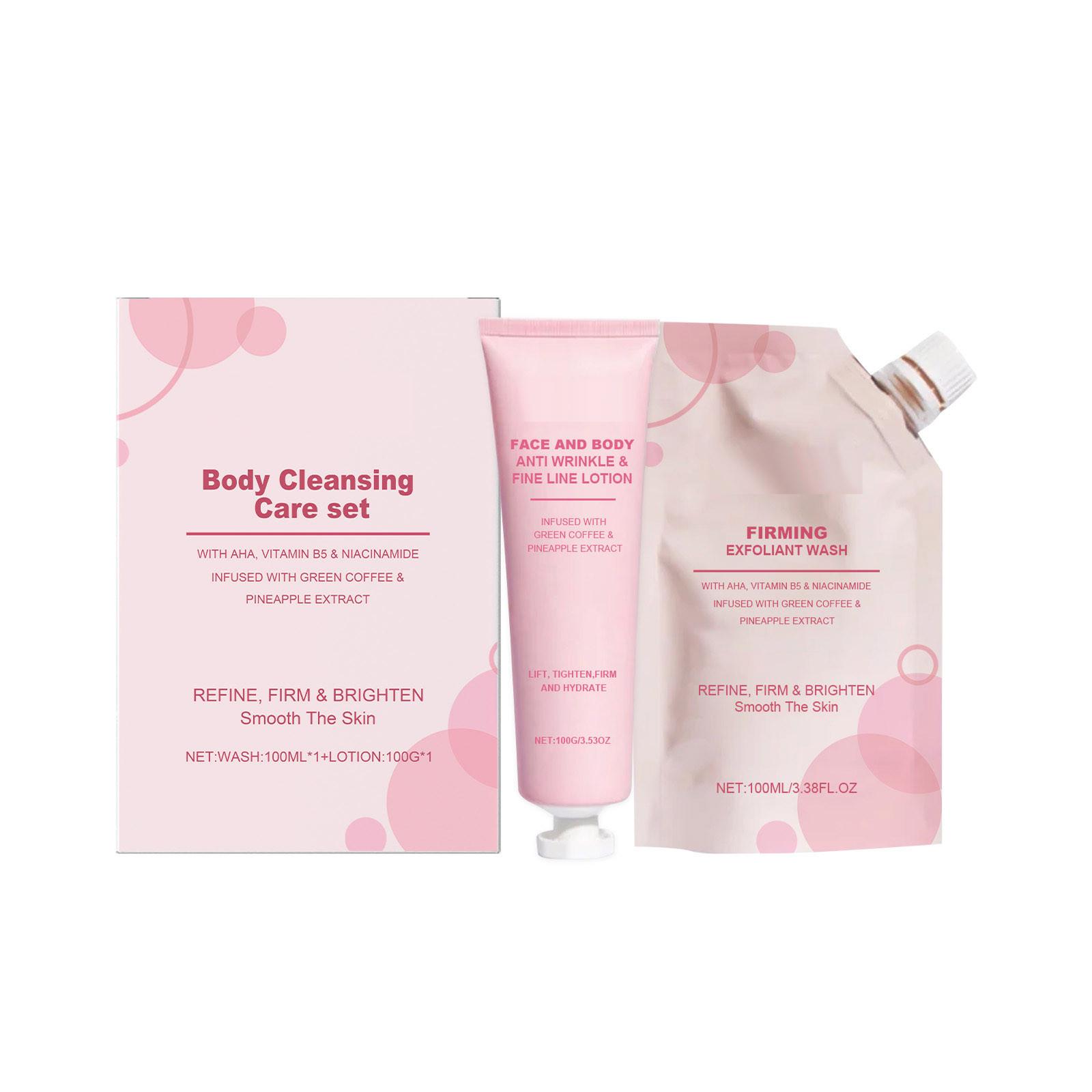 

Набор для очищения кожи тела, отшелушивающий гель, крем против морщин, уменьшает пятна и тусклость, улучшает барьерную функцию кожи, 1 набор One Size розовый