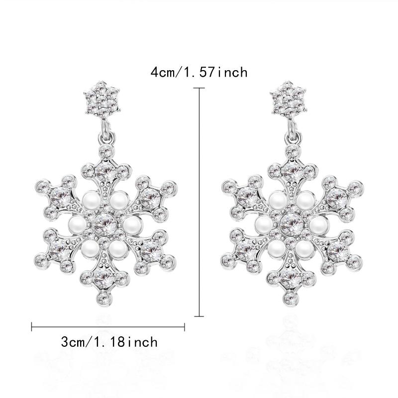 Shiny Snowflake Stud Earrings  Zircon Pearl Dangle Piercing Drop Earrings Long Tassel Earring Christmas Gifts