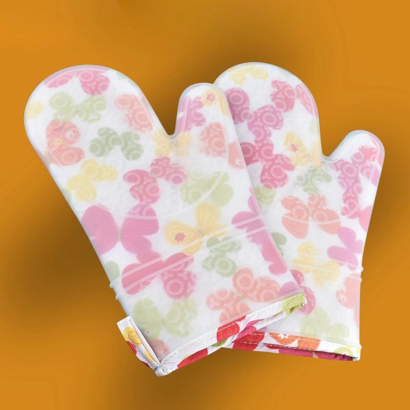 1 PZ Guanti da Cucina in Silicone Resistenti al Calore Manopole da Forno Guanto da Cucina in Silicone più Spesso Guanti da Forno a Microonde con Stampa da Cucina