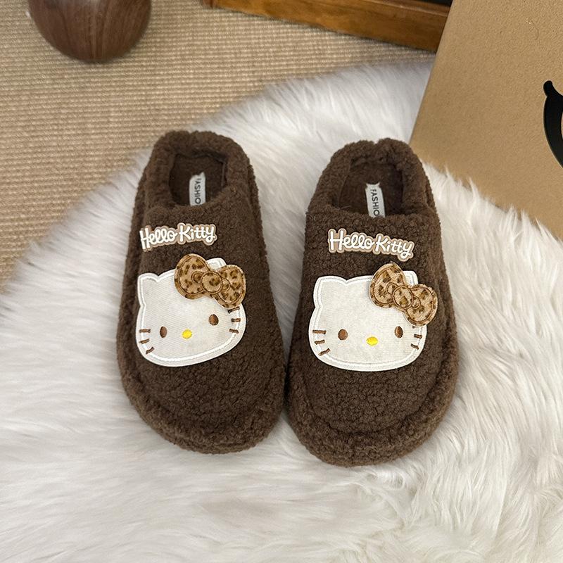 Dessous épais dessin animé doux chaud sac tête coton traîne femmes porter en automne et hiver 2025 nouveau Hello Kitty Mao Mao pantoufles
