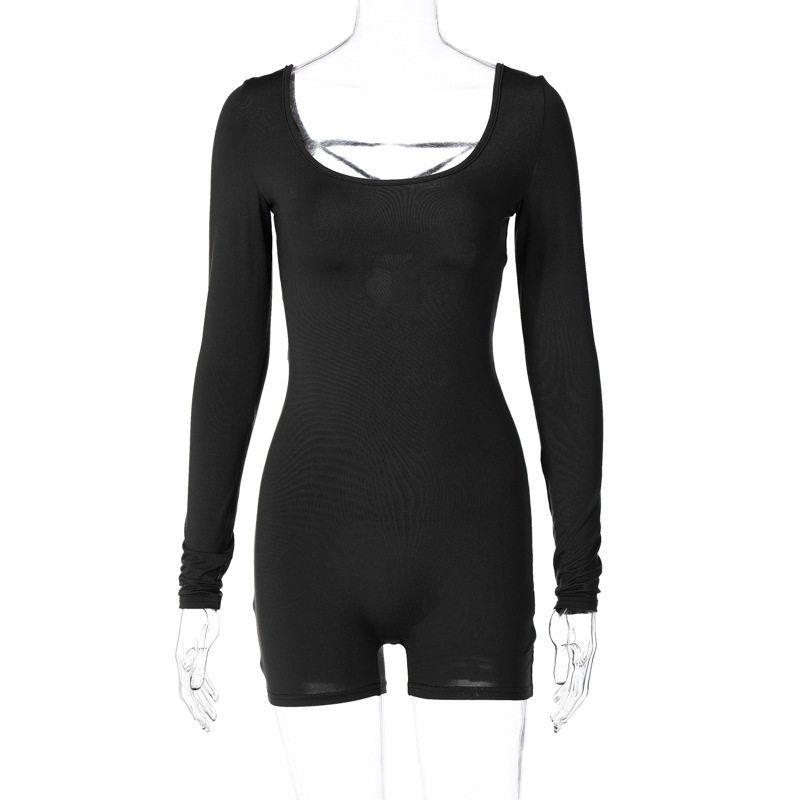 

Fashion Style Women s Clothing 2025 Summer New Arrival Long Sleeves U Collar Tether Backless High Waist Hip Lifting Sport Yoga Jumpsuit Black M