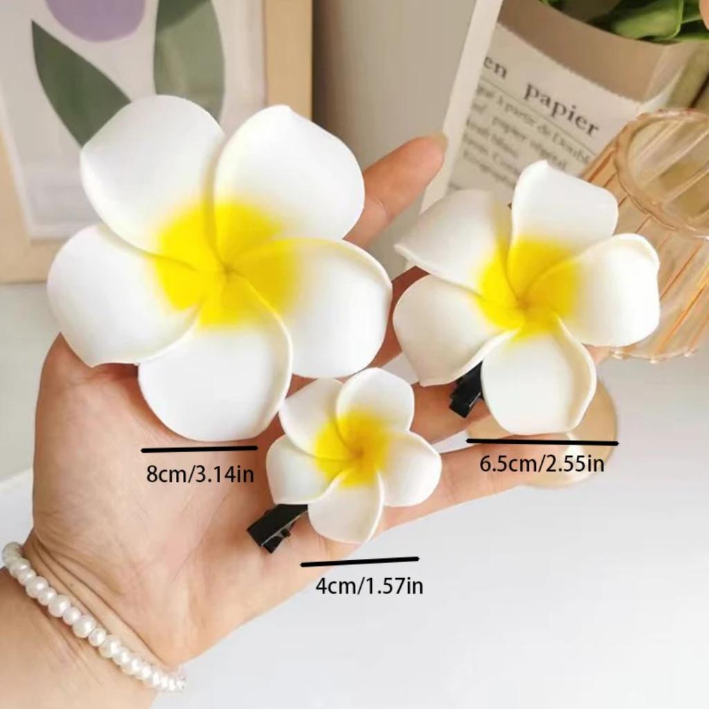 3Pcs Plumeria Hairpins for Women Hawaiian Foam Flower Hair Clips Summer Beach Vacation Accessories
