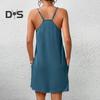 Damen Nachthemd Ärmelloses Chemise Pyjamakleid Spaghettiträger Racerback Tankkleid mit Taschen Sommer Lockere Nachtwäsche