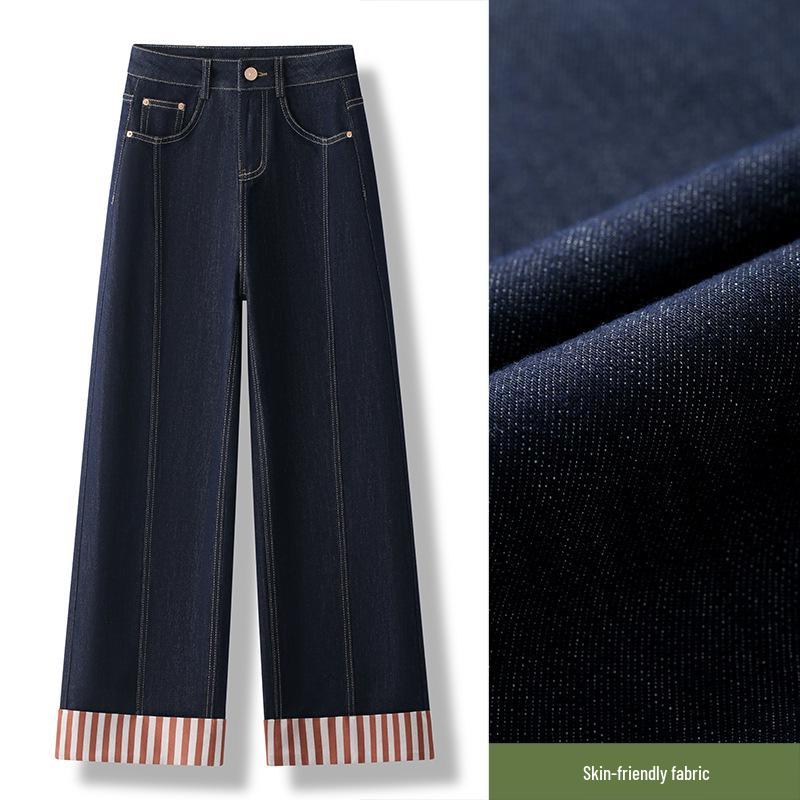 

Корейские ретро джинсы пэчворк в полоску свободного кроя на весну и осень 2025 32【for 145-155 jin】 темно-синий