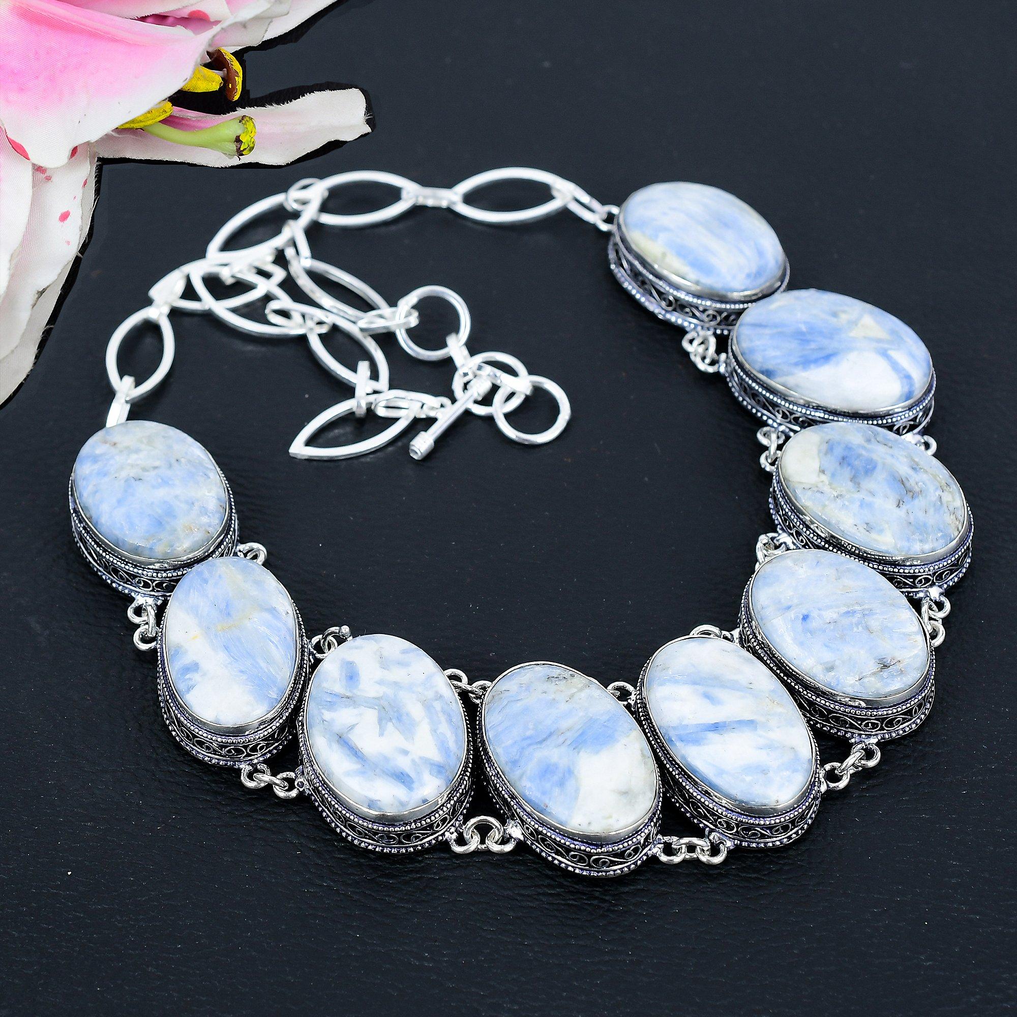 

Blue Kyanite Gemstone Handmade 925 Sterling Silver Jewelry Necklace 18 KG-1638