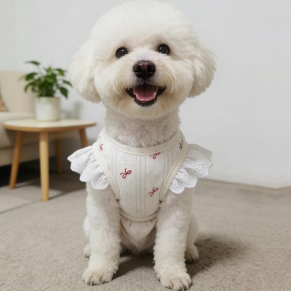 Bow Print Dog Pajamas Flying Sleeve Wrap Belly Suit Pet Apparel Summer Pet Vest Puppy Wear
