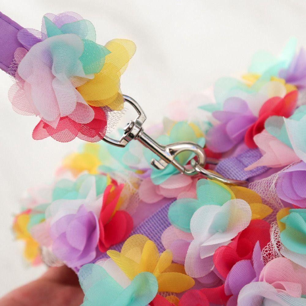 Kawaii Dog Harness Leash Set Floral Design Adjustable Pet Vest Style Harness Lace Dress With Leash Pet Chest Strap Daily Walk