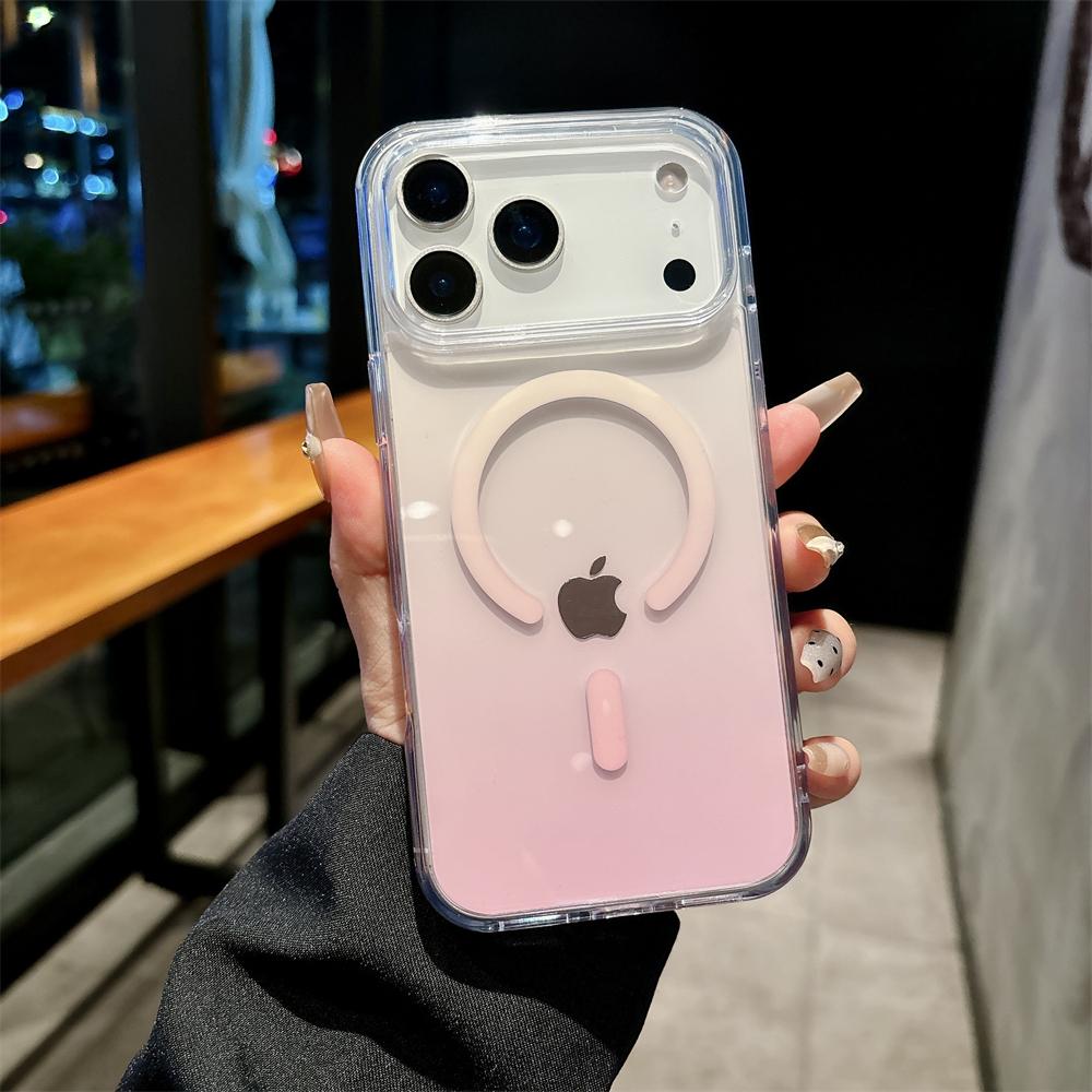 Transparent Gradient Magnetic Wireless Charging Phone Case For iPhone 17 16 15 14 13 Pro Max Plus For Magsafe Shockproof Cover
