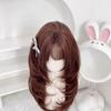 Synthetic Brown Wig Women Wig for Cosplay High-Layered Wavy Hair Wig with Hair Bangs 26inch Long Wig for Women Daily Party Use