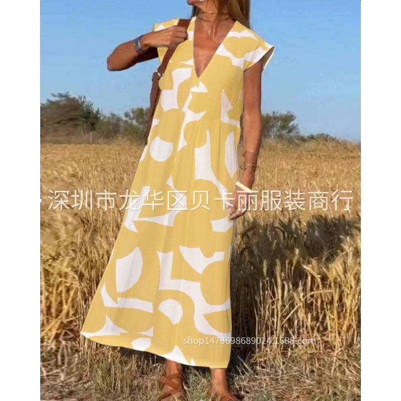 Women's Fashion Summer Spring  Short Sleeve V-Neck Casual Dresses