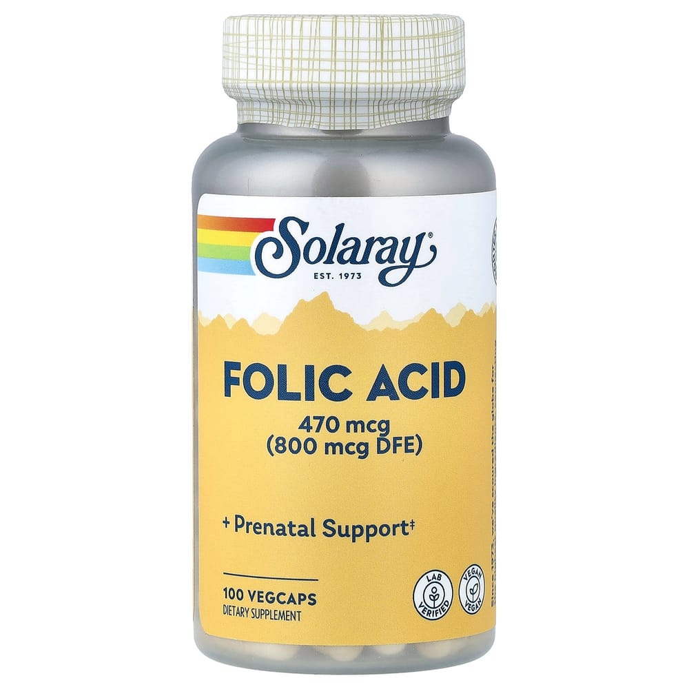 Solaray Folic Acid 470mcg Veggie Capsules, 100 Count