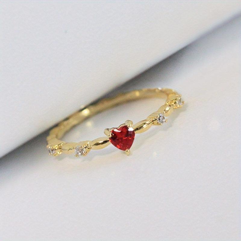 Exquisite Red Love Cz Engagement Proposal Rings For Women Thin Band Aesthetic Female Fashion Jewelry Fancy Birthday Gift