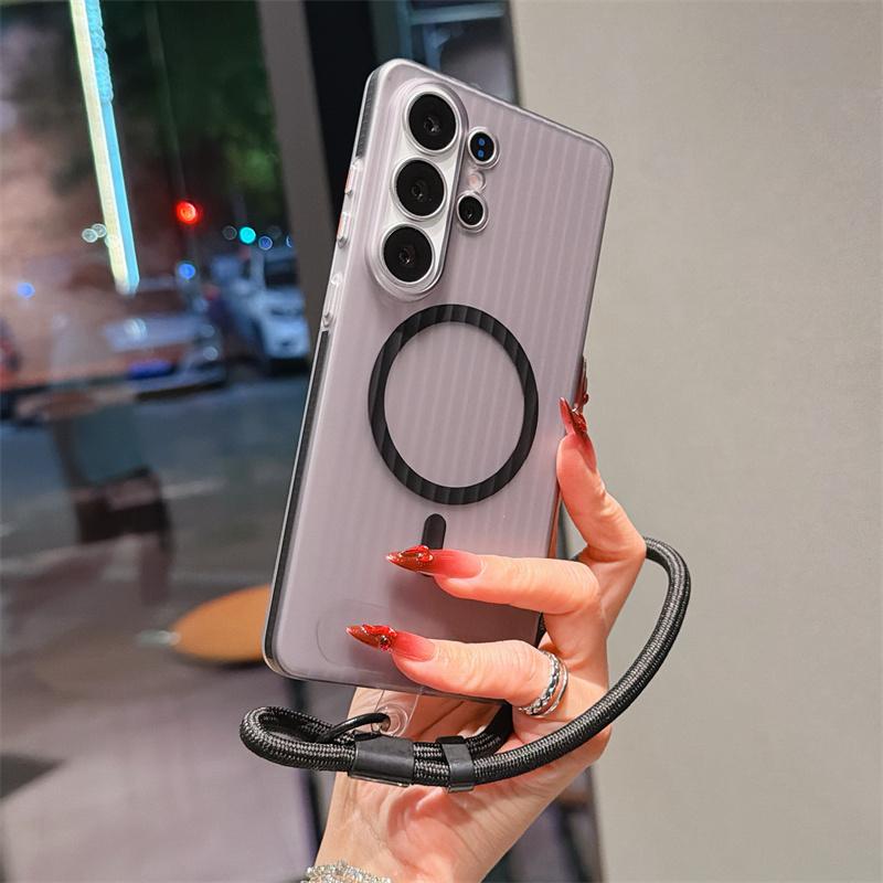 

Short Rope Lanyard Wireless Charging Magnetic For Magsafe Case For Samsung Galaxy S26 S25 Plus S24 S23 Ultra PC Shockproof Cover Galaxy S26 Ultra