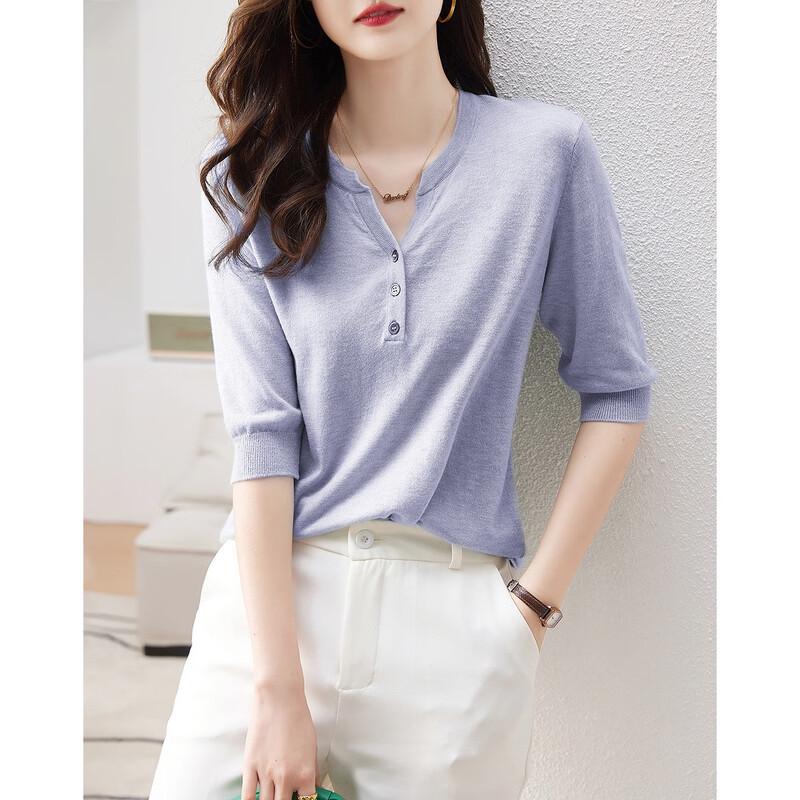 Demana Women's Silk-Wool Blend Half-Open Collar Knit Top