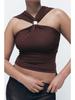 European & American Women's Fashion 2025: Versatile Gold-Tone Embellished Halter Neck Knitted Top