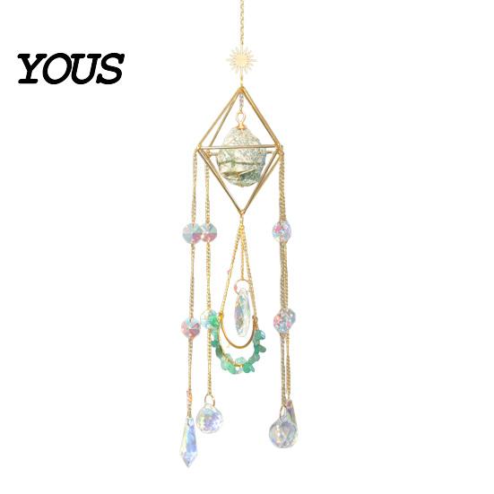 Wind Chime Faux Crystal Suncatcher for Window, Natural Stone Rainbow Maker with Prism Home Decoration Pendant Indoor Outdoor, Home, Garden,