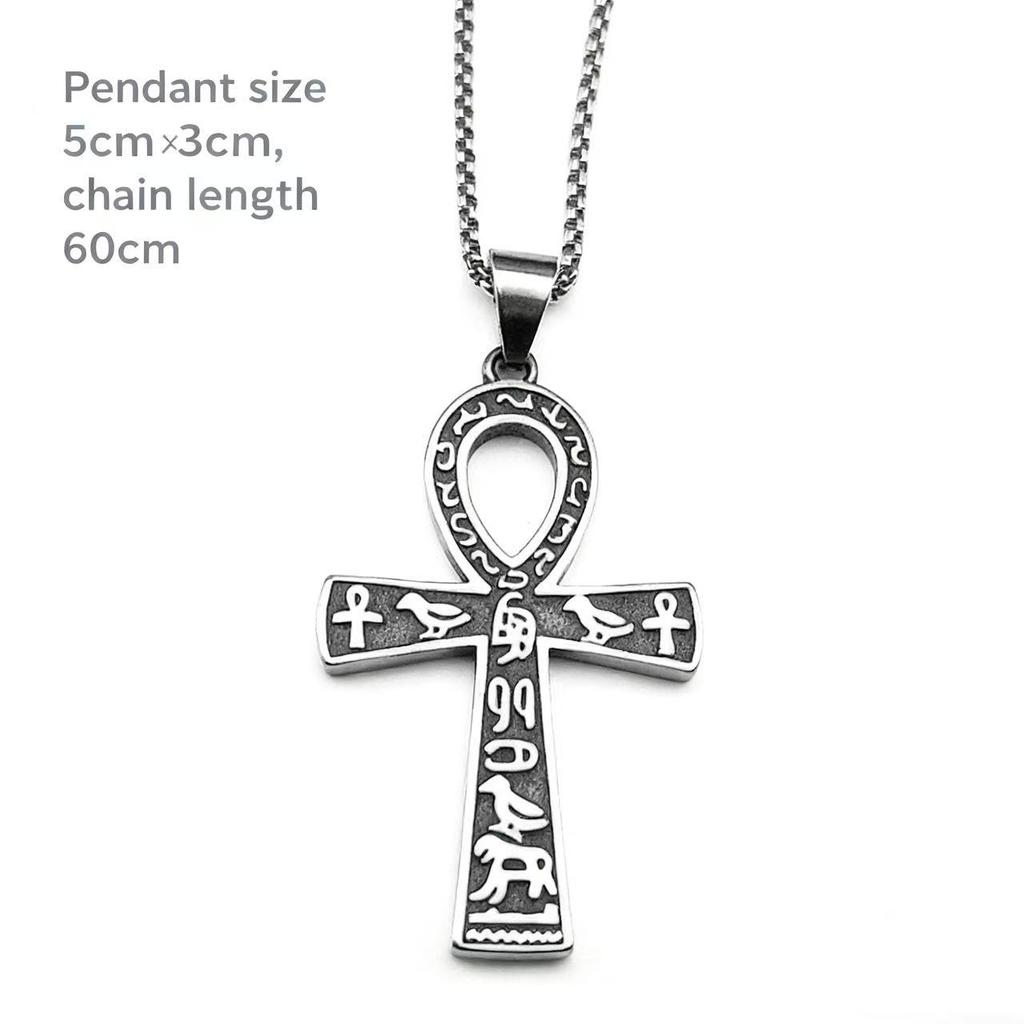 HNSP Pendentif Croix Ankh Égyptienne en Acier Inoxydable Collier Chaîne Vintage Gothique Accessoire