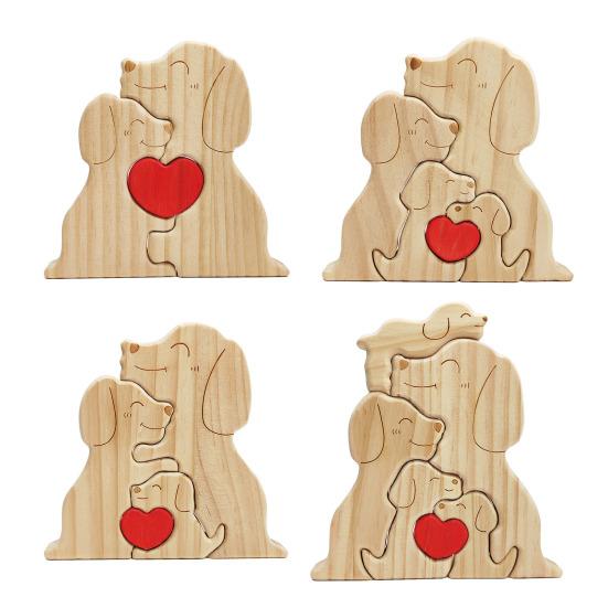 Wooden Dog Family Puzzle Loving Family Dog Jigsaw Puzzle with Red