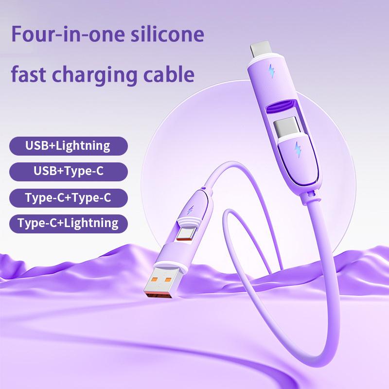 New Fast Charging Cable 4 in 1 Silicone Cable With 8 Pin/Type C/USB a Port High-speed Charger Wire For Samsung iPhone Huawei