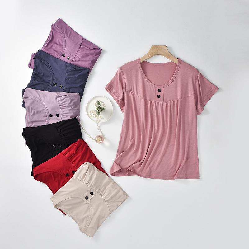 

Modal Women s Summer Short-Sleeve Top for Middle-Aged and Elderly – Plus Size, Loose Fit L [50-60 kg]