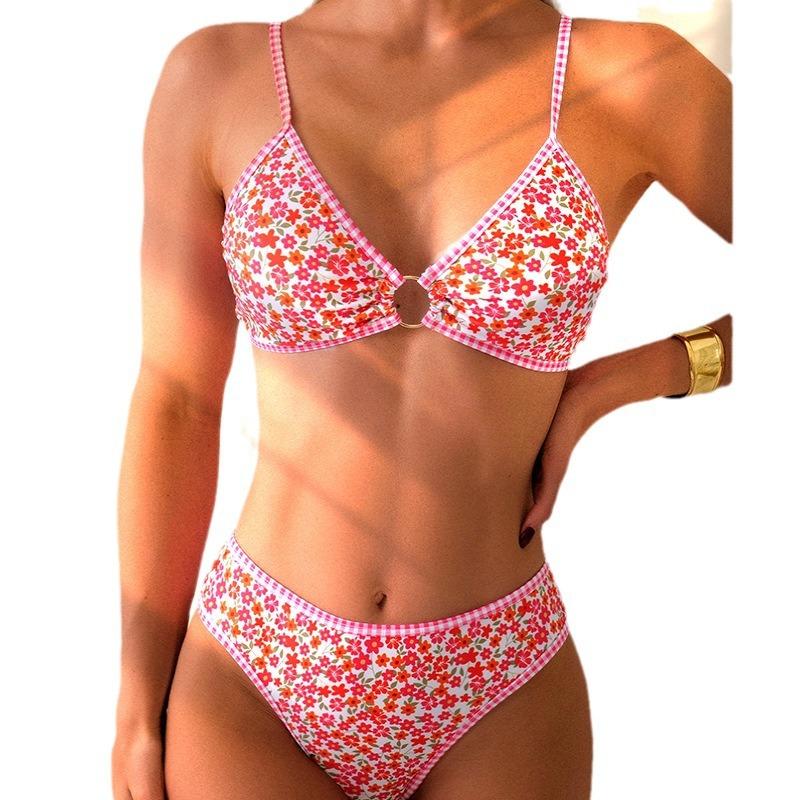 Women’s Fashion Summer Floral Print Bathing Suit Triangle Cup Bikini Swimsuit, Sexy Two-Piece Swimwear S