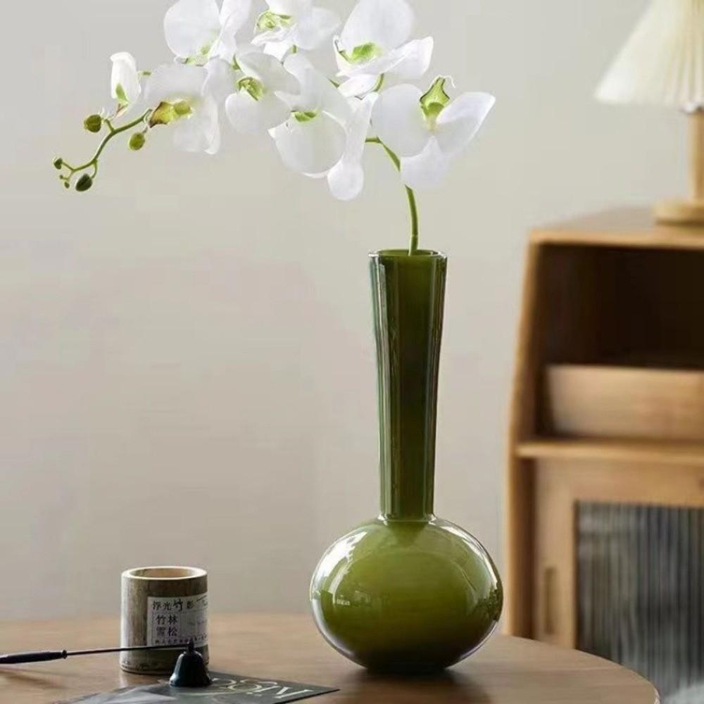 Olive Green French Vintage Vase Swan Neck Glass Hydroponic Vase Unique Luxury Artistic Planter Floral Arrangement