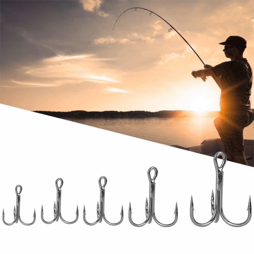 50PCS with Barbed Fishing Treble Hook Sharpened Round Bend Hook Treble Hook  Fishing Enthusiasts