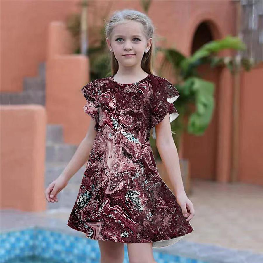 

Синие платья с принтом лавы для девочек. Детское праздничное платье для девочек. Свободный крой. Свободная юбка с короткими рукавами для девочек старше четырех лет. 90 красный