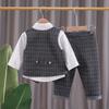 2025 Spring Autumn Toddler Baby Kids Boys Gentleman Clothing Sets Party Wedding Clothes Suit T-shirt+Vest+Pants 3pcs Set 0-4Y