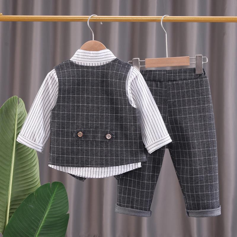 2025 Jaro Podzim Batole Dítě Děti Chlapci Gentleman Oblečení Sady Párty Svatba Oblečení Oblek Tričko+Vesta+Kalhoty 3dílná Sada 0-4R