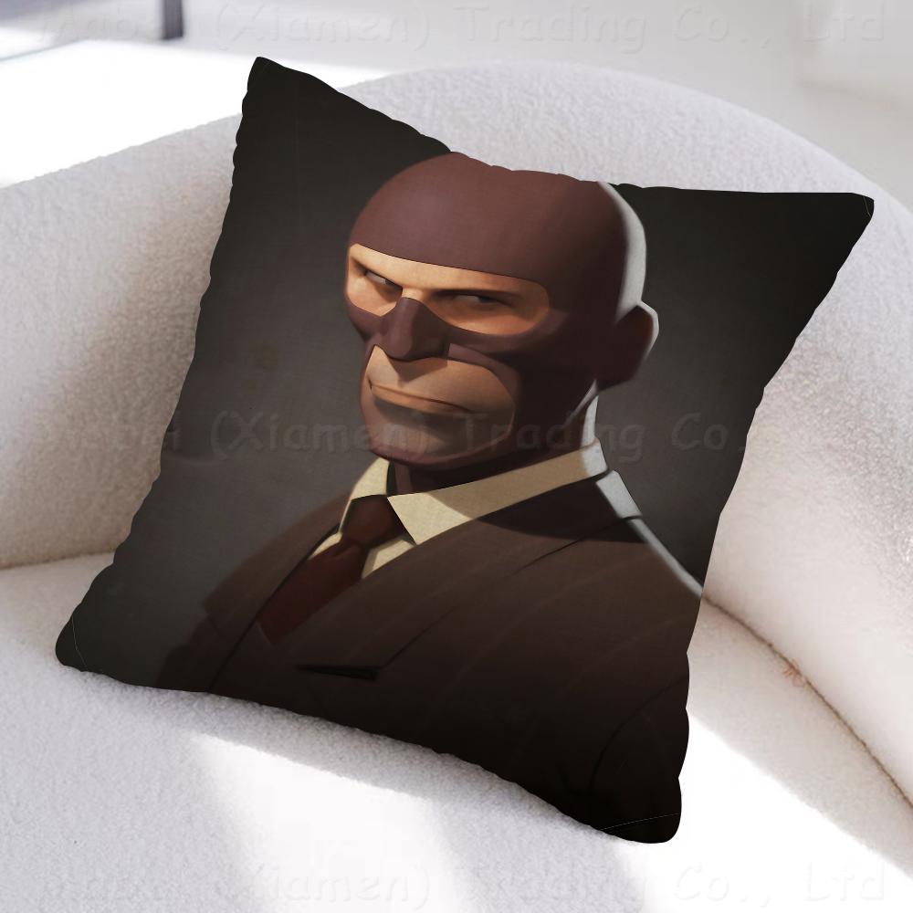 F-Fortress 2 Spy Soldier Sniper Tf2 Pillow Covers Cartoon Sofa Decorative Home Double-Sided Printing Short Plush Cute Cushion