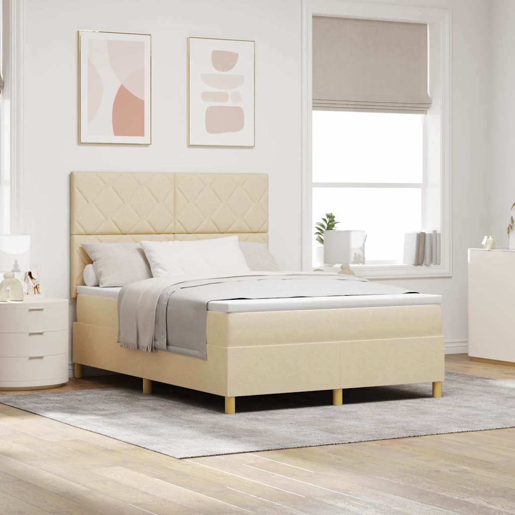 Box Spring Bed with Headboard Cream 160 x 200 cm Fabric