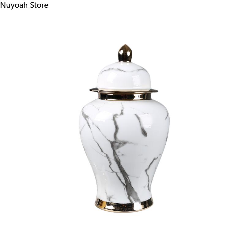 Chinese Style Light Luxury Imitation Marble Ceramic Storage Jar Vase Decoration Living Room Desktop Decoration Home Decoration