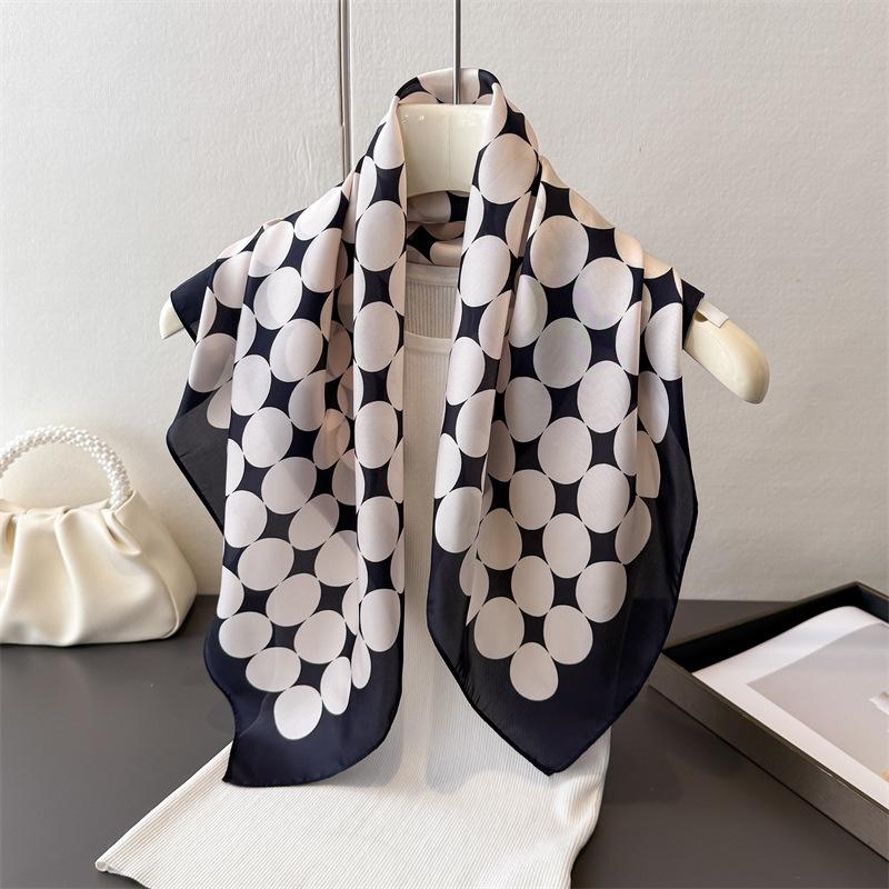 French big wave dot simulation silk printing square scarf shawl scarf high-end neck small square scarf headscarf silk scarf