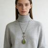 Oval Pendant Necklace For Women Vintage Red Quartz Crystal Clavicle Chain Jewelry Accessories for Party